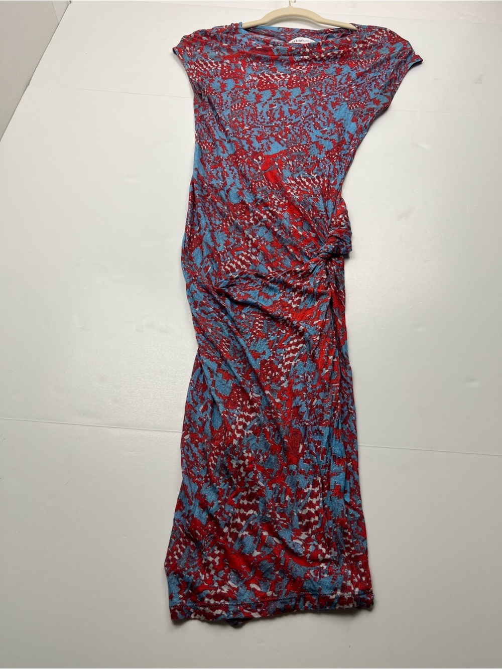 See by Chloe Multicolor Printed Modal Jersey Draped Dress Womens Size 4 Red Blue
